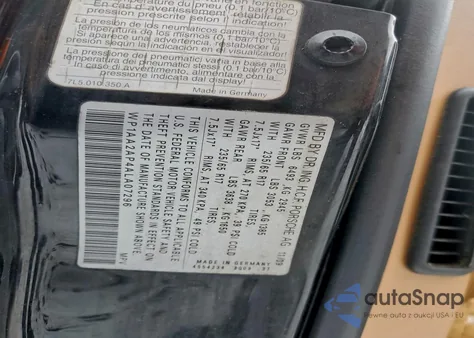 2010 Porsche Cayenne z USA, uszkodzony, nr VIN WP1AA2AP4ALA07296